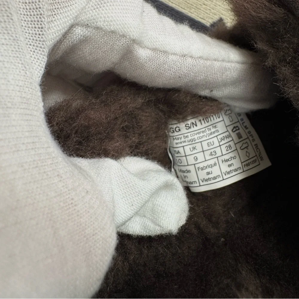 UGG Dusted Fur Wool Suede Cocoa Brown Ascot Moccasin Slippers 10